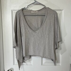 We The Free by Free People Light Gray V-Neck Cropped Top